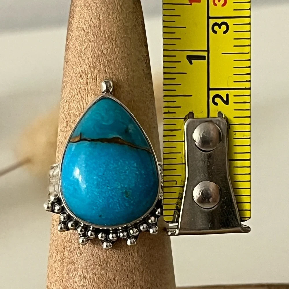 New 925 Solid Sterling Silver Turquoise and Pyrite Gemstone Ring Size 6.5